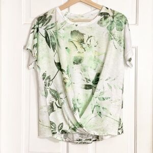 Tryst Twist Front Green Palm Leaf Tee Shirt